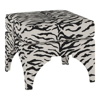 Ottoman, Linen Zebra Cream Black For Sale