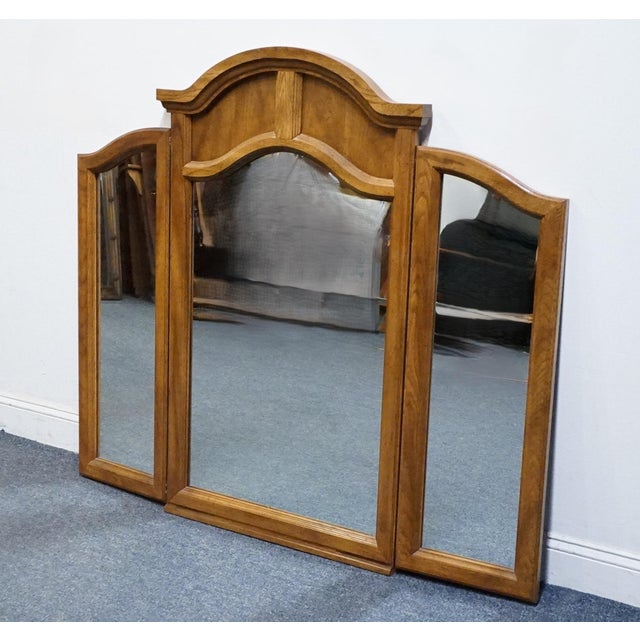 Bassett Bassett Furniture Solid Oak Traditional American Colonial Revival 56" Tri-View Mirror 2085-246 For Sale - Image 4 of 8