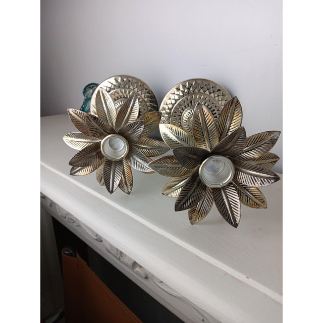 Palm Tree Candleholders in Silver-Plated Metal, 1980s, Set of 2 For Sale - Image 6 of 8