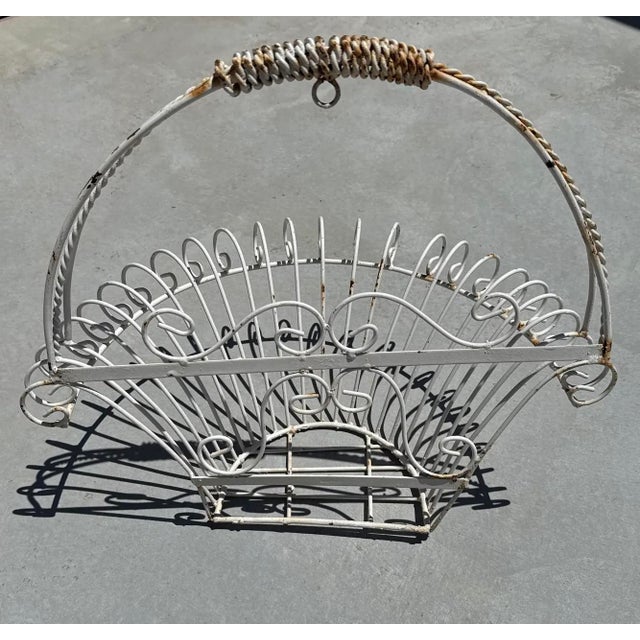 Late 19th Century Late 19th Century French Farm House Rustic 19th Century Heavy Iron Wire Wall Hanging Basket For Sale - Image 5 of 8