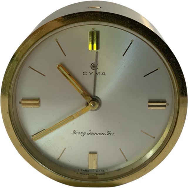 Rare Vintage CYMA 11-Jewel Swiss Mechanical Travel Alarm Clock Georg Jensen Inc. MCM w/Case. Swiss Made in 1950s-1960s....