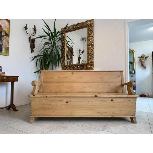 Antique Original Art Nouveau Country House Bench with Storage. Dimensions: Height x Width x Depth 91 x 183 x 55 cm. For...