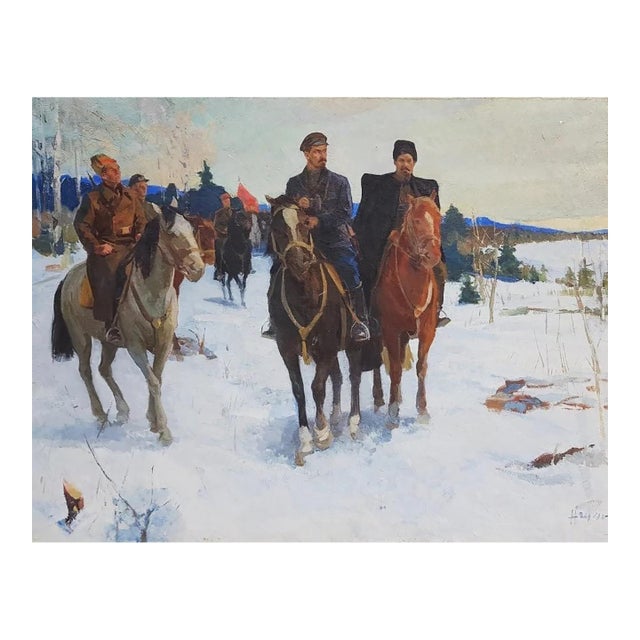 Antique Oil Painting: October Revolution on Horses, Soviet Art 120-160 For Sale