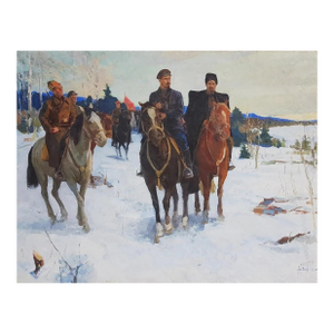 Antique Oil Painting: October Revolution on Horses, Soviet Art 120-160