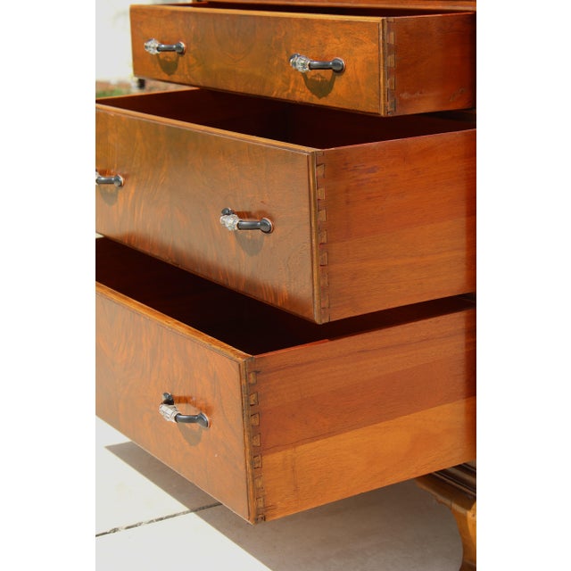 Vintage Georgian Revival Flame Mahogany Secretary Desk Bookcase With Glass Doors, Circa 1940s–1950s For Sale - Image 15 of 18