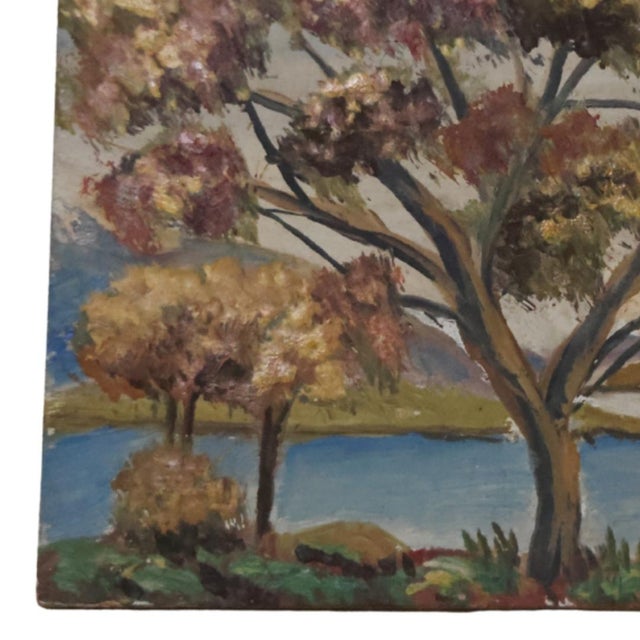 French Mid-20th Century French Fall Lake Painting For Sale - Image 3 of 3