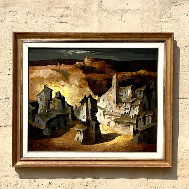 Abstract Vintage Boho 70s Original Abstract Oil Painting on Canvas Signed For Sale - Image 3 of 12