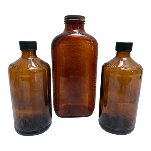 Vintage Rustic Brown Glass Apothecary Bottles, Set of Three