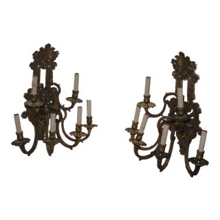 19th Century Antique Large French Neoclassic Dore Bronze Wall Sconces - a Pair For Sale