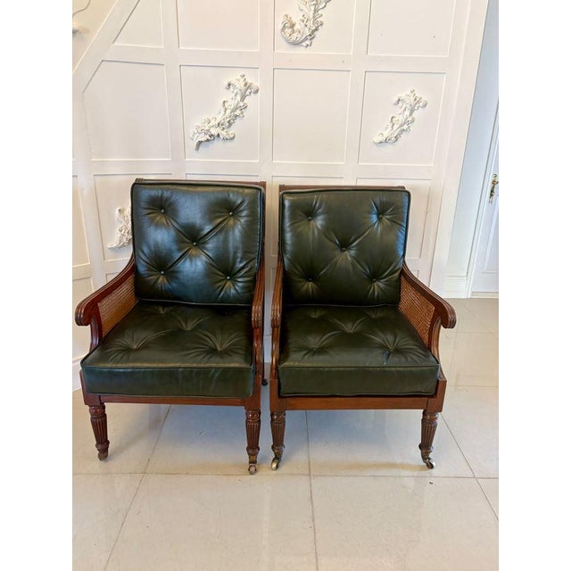 Set of Antique Edwardian Mahogany Library Bergere Chairs, 1900 For Sale - Image 15 of 15