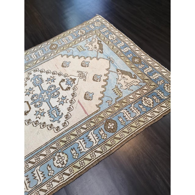 Blue Blue Vintage Turkish Geometric Anatolian Oushak Rug For Sale - Image 8 of 13