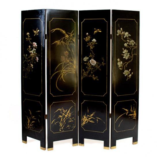 Antique Coromandel Screen 4 Panel Screen. Lacquer Ivory, Mother of