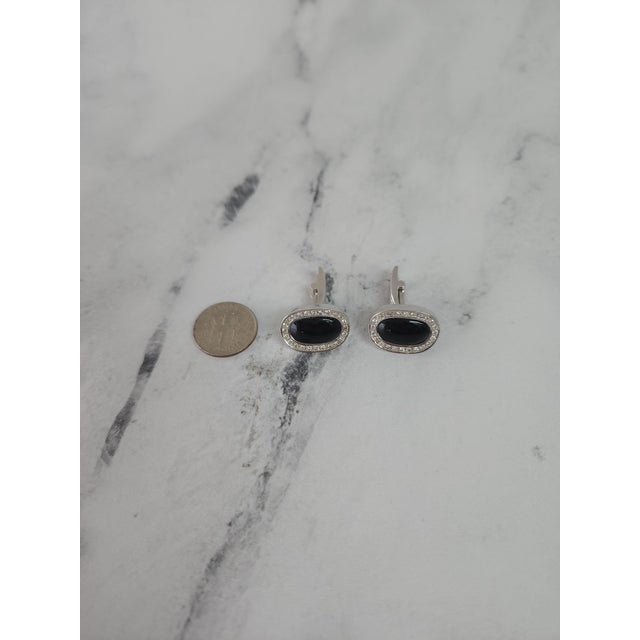 1990s Vintage Diamond & Onyx Cufflinks, 2 Pieces For Sale - Image 4 of 4