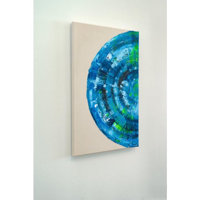 Textile Blue Circle Diptych Ii, Contemporary Painting on Canvas For Sale - Image 7 of 12