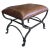 Short Iron Bench with Cognac Leather Upholstered Top.