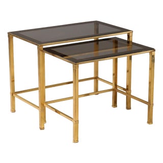 Vintage Coffee Tables in Brass and Smoked Glass, Italy, 1960s, Set of 2 For Sale