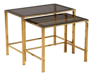 Vintage Coffee Tables in Brass and Smoked Glass, Italy, 1960s, Set of 2