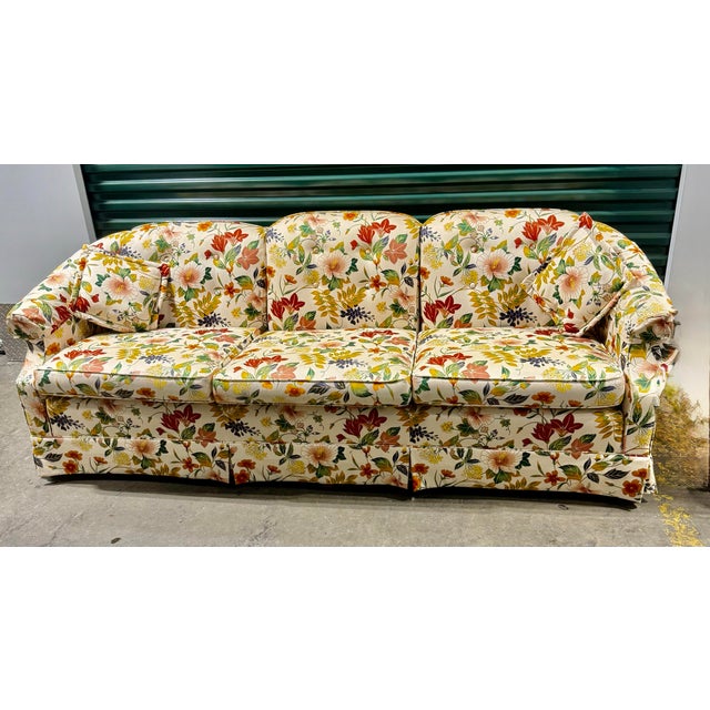 Mid 20th Century Ethan Allen Floral Upholstered Three-Seat Sofa For Sale - Image 11 of 12