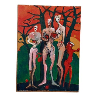 Wicki, Nude Composition, 1980s, Oil on Paper on Melamine For Sale