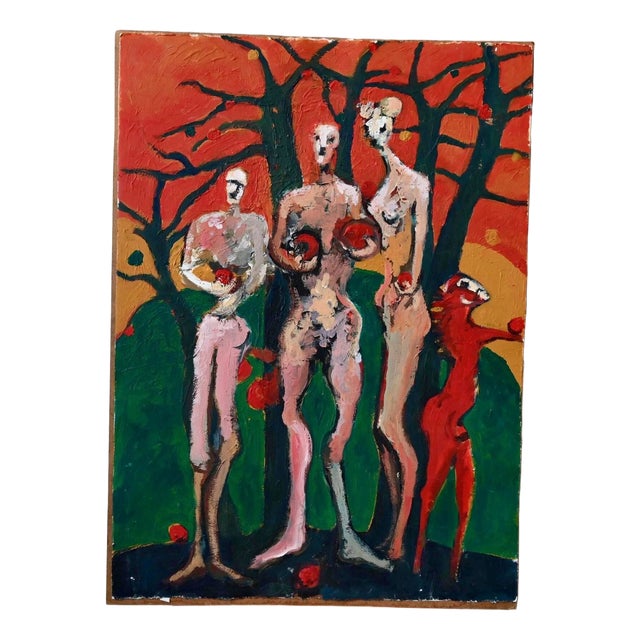 Wicki, Nude Composition, 1980s, Oil on Paper on Melamine For Sale
