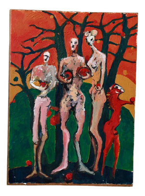 Wicki, Nude Composition, 1980s, Oil on Paper on Melamine