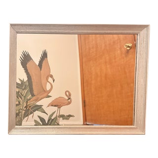 Vintage Flamingo Mirror in Silver Gilt Frame For Sale
