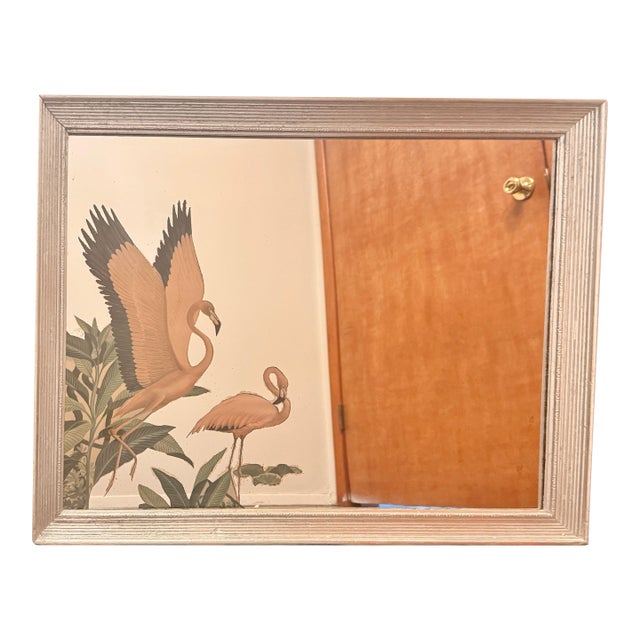 Vintage Flamingo Mirror in Silver Gilt Frame For Sale