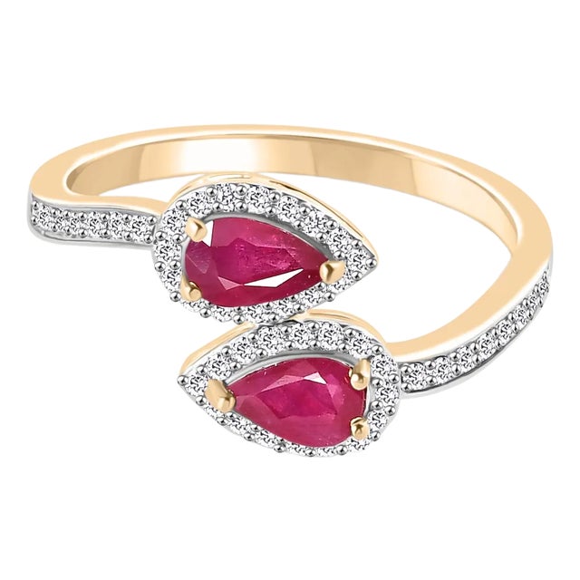 18k Gold Ruby & Real Diamond Bypass Ring Size 5 For Sale