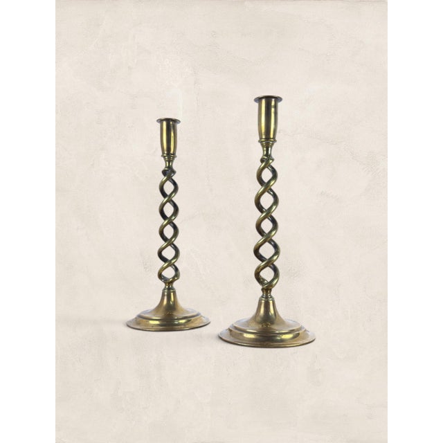 Late 19th Century Antique English Pair of Large Brass Twist Candlesticks For Sale - Image 5 of 7