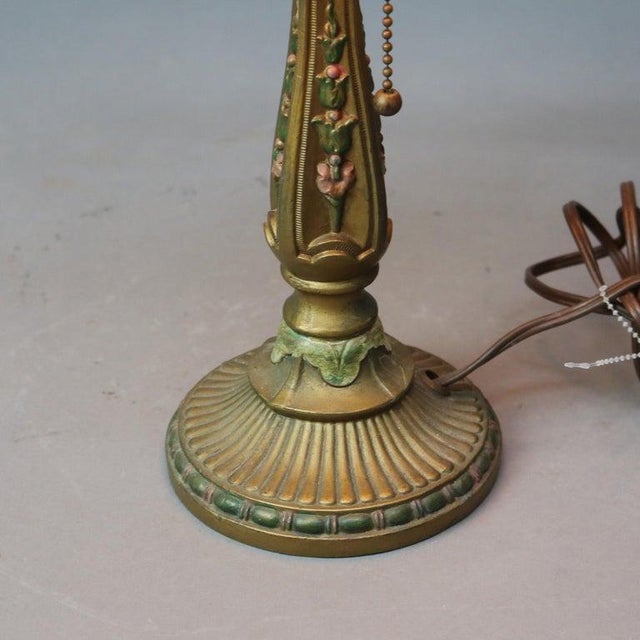 Antique Lithophane Arts & Crafts Embossed 5 Panel Glass Table Lamp C1910 For Sale - Image 12 of 12