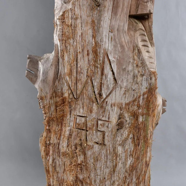 105" Tall Hand Carved Figural Wood Spirit Animals Tree Trunk Totem Sculpture For Sale - Image 14 of 18