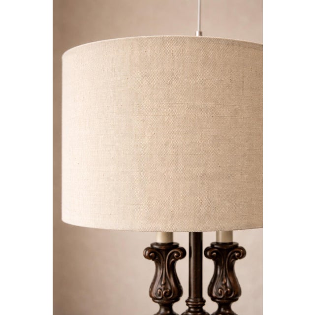 Neoclassical Pair of 1980s Neoclassical–Style Table Lamps With Ornate Cast Bases & Original Drum Shades — Elaine R. Estate For Sale - Image 3 of 7