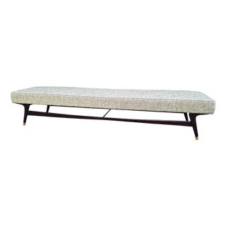Large Bench in Dark Stained Mahogany with Brass Finishes, 1950s For Sale
