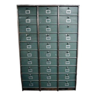 Mid-Century French Strafor 30-Door Steel Clapet Cabinet, 1940 For Sale