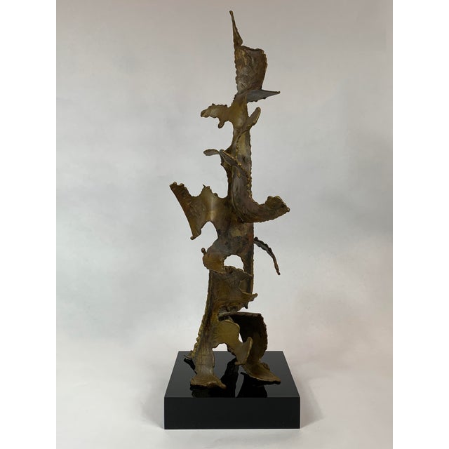 Metal 1966 Brutalist Sculpture on Black Lucite Signed George Kafka For Sale - Image 7 of 7