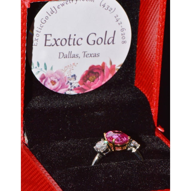 Late 20th Century Gia Certified 3.68Ct Madagascar Pink Sapphire E VVS Diamond Solid 950 Platinum 18k Gold Ring, Size 6.5 For Sale - Image 13 of 15