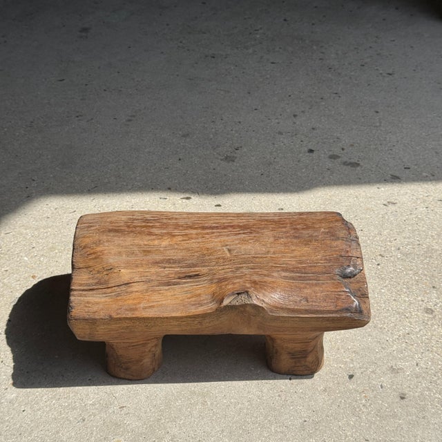 Small Stool in Wabi-Sabi Monoxylous Blond Teak, 1980s For Sale - Image 11 of 11
