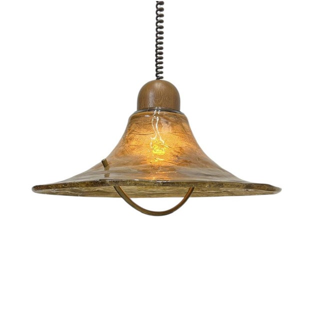 1970s Amber Acrylic and Brass Hat-Shaped Pendant Lamp from Cristallux, Germany, 1970s For Sale - Image 5 of 14