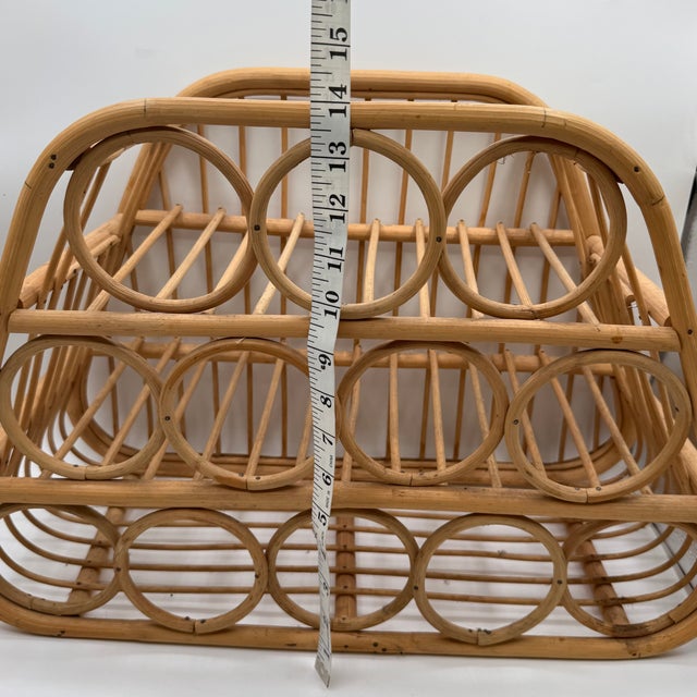 Mid 20th Century Mid 20th Century Boho Chic Texture Lombok Rattan Wine Rack Natural Hand-Woven 12 Bottle Holder For Sale - Image 5 of 10