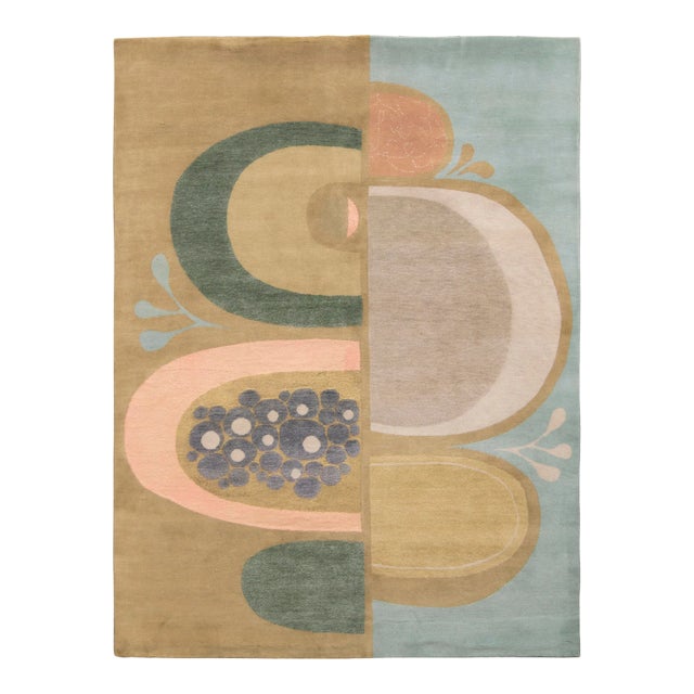 Rug & Kilim’s Mid-Century Modern Style Rug in Green and Blue, 8x10 For Sale