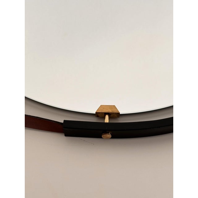 Italian Floating Wall Mirror with Leather Strap and Brass Details, 1960s For Sale - Image 8 of 14