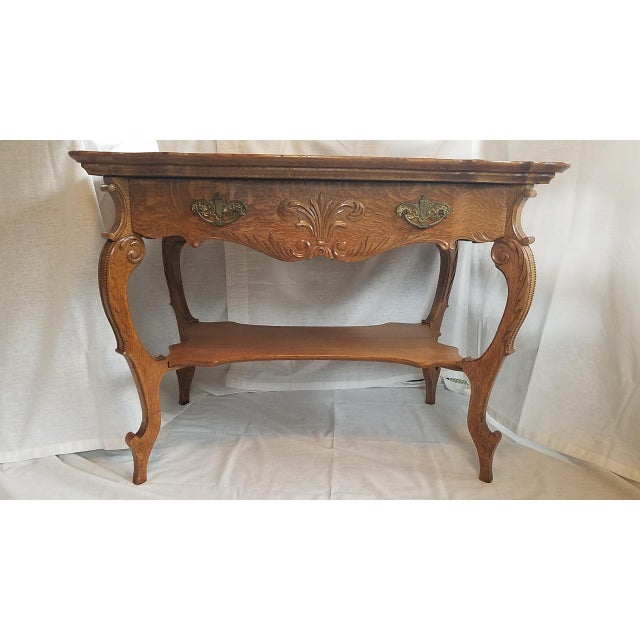 1890s Victorian Style Golden Oak Library Table For Sale - Image 13 of 13