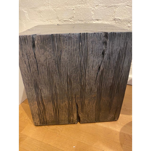 Original Hand carved wood tree slab custom made by Marco Antonio, into artistic accent table and coated in real cold Spray...