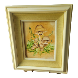 1970’s Retro Vintage Mushroom Yellow Wood Framed & Matted Print Picture 14 X 16