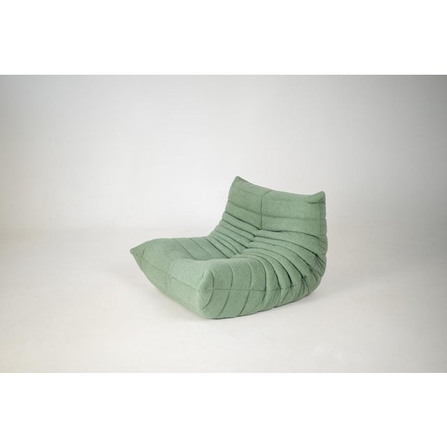 Set of Togo Lounge Chair and Pouf in Mint Bouclet Fabric by Michel Ducaroy for Ligne Roset, 1973 For Sale - Image 12 of 18