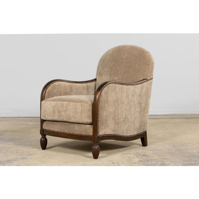 1930s French Art Deco Club Chairs With Ottoman, Beech & Mohair For Sale - Image 10 of 18