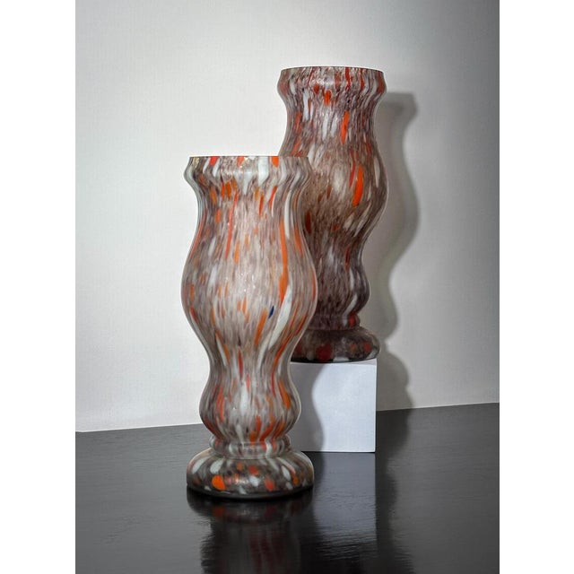 French Art Deco Marbled Glass Vases, 1930, Set of 2 For Sale - Image 4 of 9