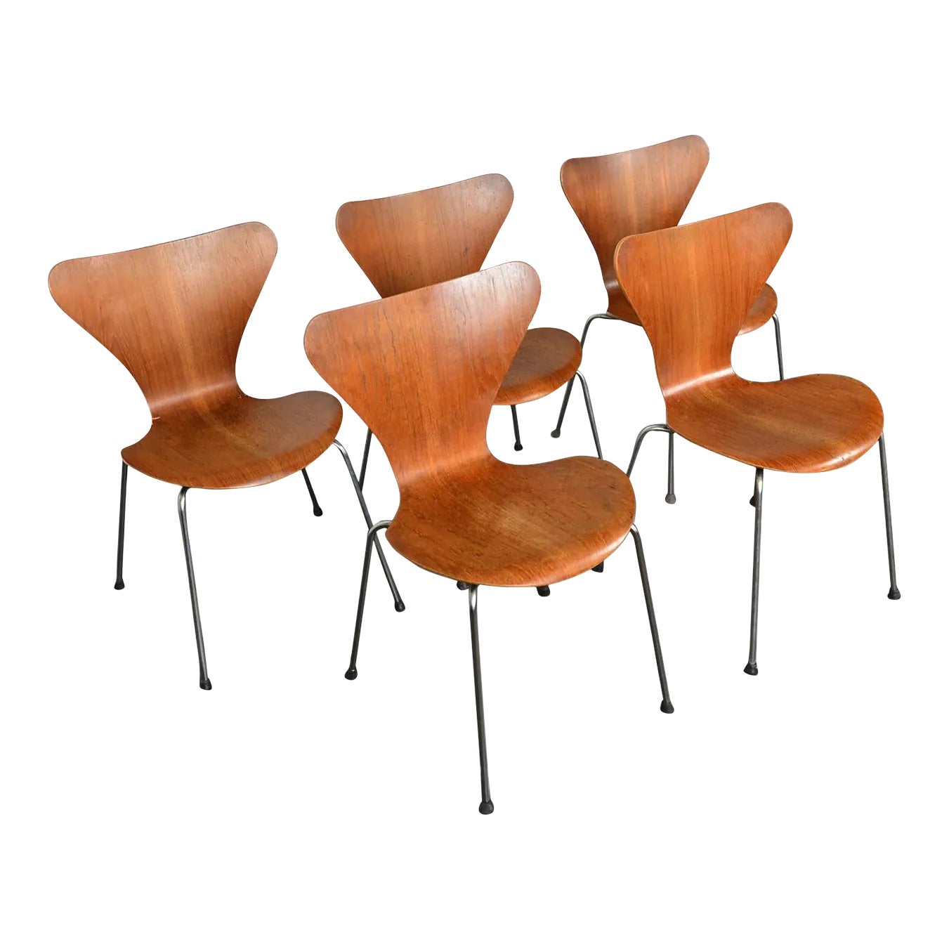 1950s Set of 5 Model 3107 Arne Jacobsen Series 7 Stackable Teak Dining ...