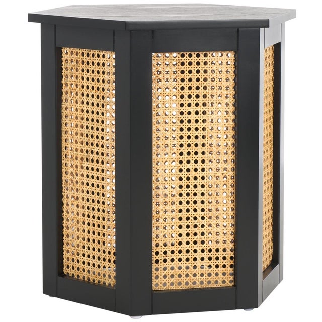 Black Danez Hexagon Cane Accent Table in Black / Natural For Sale - Image 8 of 9