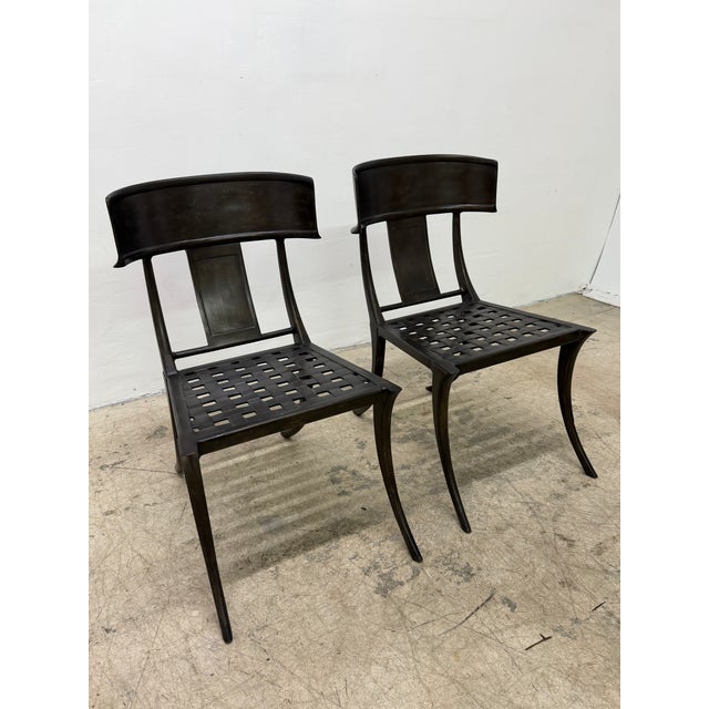 Michael Taylor Bronzed Klismos Garden Chairs With Leather Cushions, 1990s For Sale - Image 10 of 18